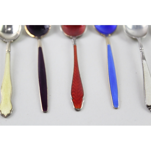 23 - 7 x .925 sterling silver guilloche enamel spoons