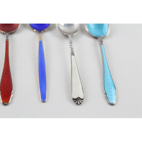 23 - 7 x .925 sterling silver guilloche enamel spoons