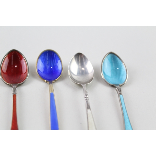 23 - 7 x .925 sterling silver guilloche enamel spoons