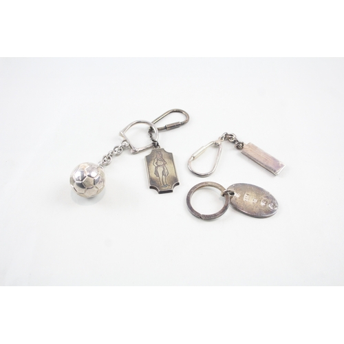 26 - 4 x .925 sterling silver keyrings inc novelty, football etc