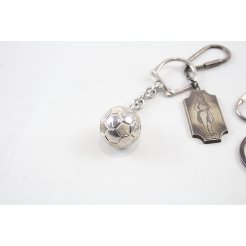 26 - 4 x .925 sterling silver keyrings inc novelty, football etc