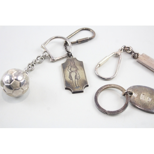 26 - 4 x .925 sterling silver keyrings inc novelty, football etc