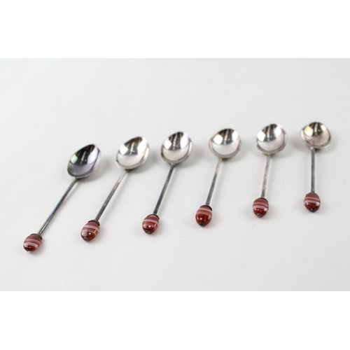 56 - 6 x .925 sterling silver teaspoons w/ agate finals