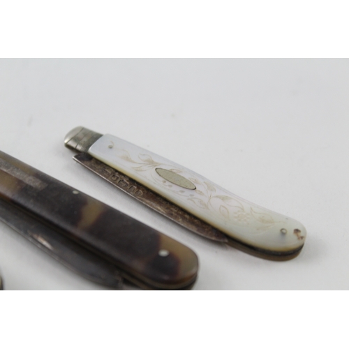 65 - 4 x .925 sterling silver fruit knives antique inc mop (89g)