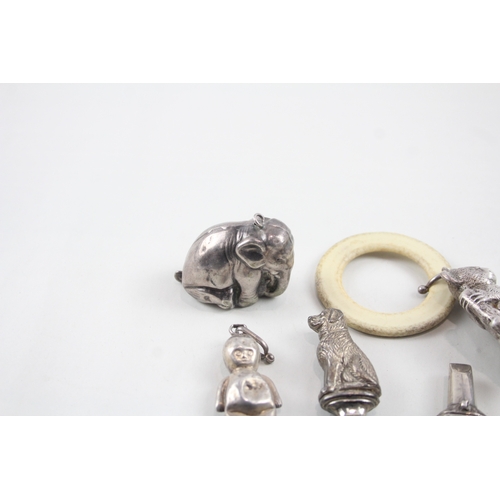 76 - 5 x .925 sterling silver baby rattles / whistle inc mop