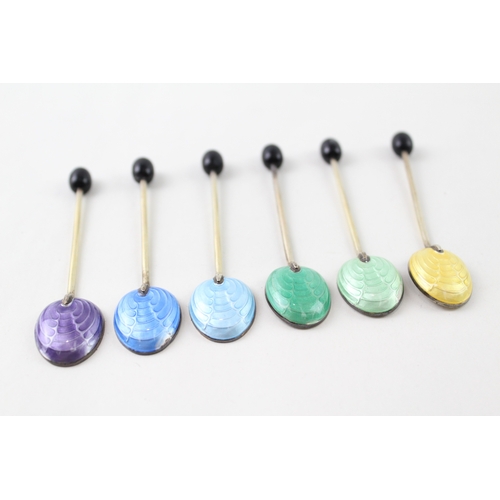 77 - 6 x ,925 sterling silver guilloche enamel spoons