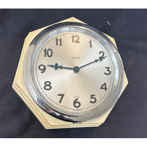 93 - Vintage Bayard 8 Days hexagonal wall clock measures approximate 3 inches tall x 10 diameter