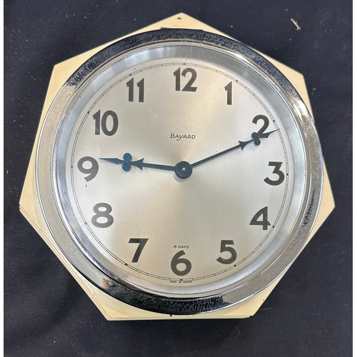 93 - Vintage Bayard 8 Days hexagonal wall clock measures approximate 3 inches tall x 10 diameter