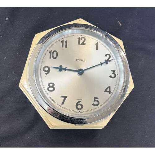 93 - Vintage Bayard 8 Days hexagonal wall clock measures approximate 3 inches tall x 10 diameter