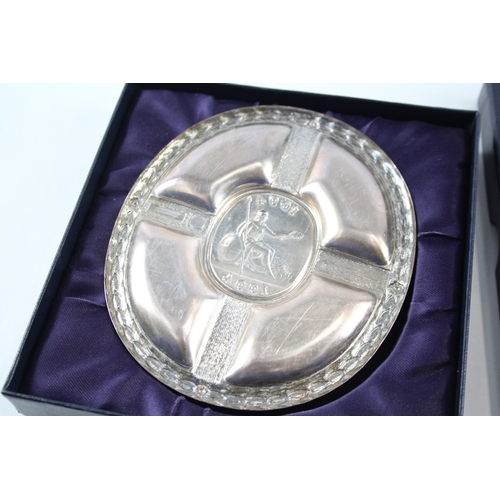 80 - .925 sterling silver bank of england commemorative dish boxed