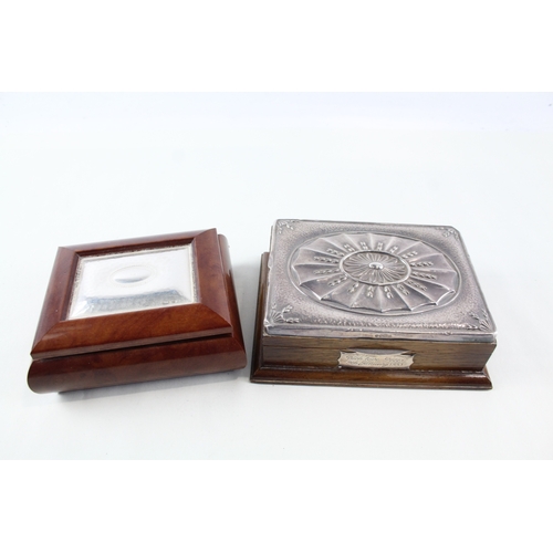 83 - 2 x .925 sterling silver detailed wooden boxes