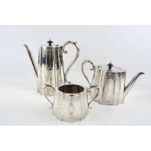 457 - Vintage Silver Plate Three Piece Tea Service Victorian Style 'JB&S' 2435g