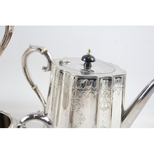 457 - Vintage Silver Plate Three Piece Tea Service Victorian Style 'JB&S' 2435g