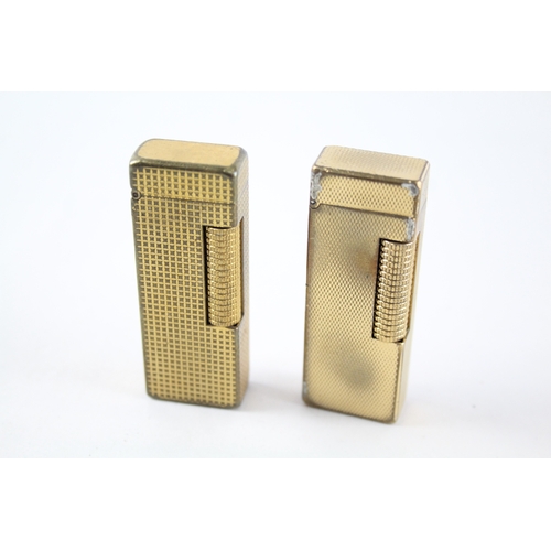 514 - Vintage Gold Plated Dunhill Rollagas Lighters x 2