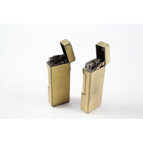 514 - Vintage Gold Plated Dunhill Rollagas Lighters x 2