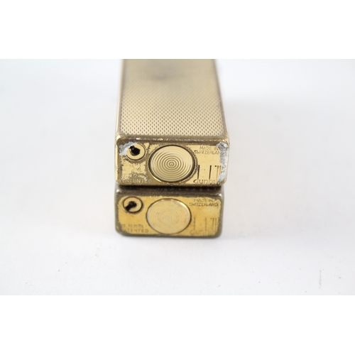 514 - Vintage Gold Plated Dunhill Rollagas Lighters x 2