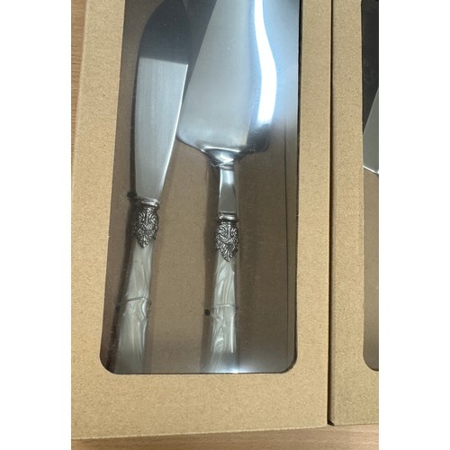 33 - Three brand new in box ' Chic Antique' Denmark cake server and knife marble effect handle with EPNS ... 