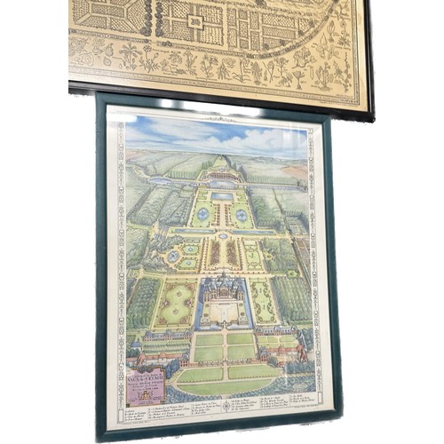 94 - Two framed prints one map of the ' Vaux Le Vicomte' and the other a map of ' The Kitchen Garden of M... 