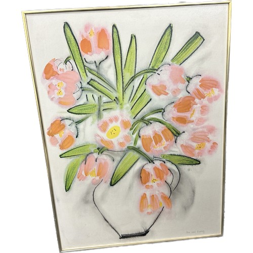 126 - Large floral picture signed Ha Van Vuong measures approx 22 inches long x 29 wide