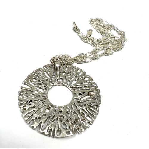 290 - Vintage large modernist silver white gemstone set pendant & necklace chain weight 47g