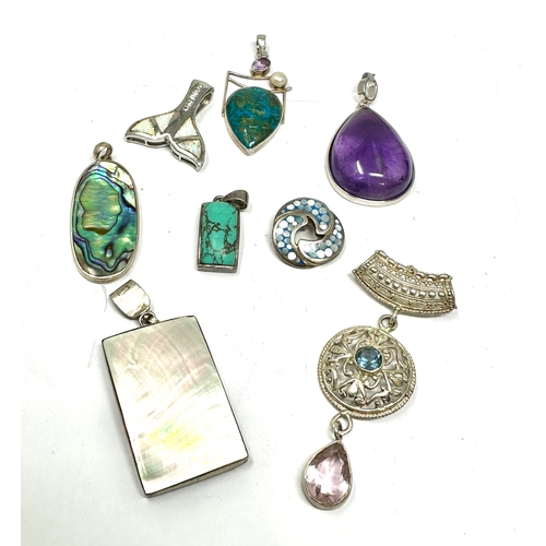 292 - 8 vintage silver gemstone set pendants weight 68g