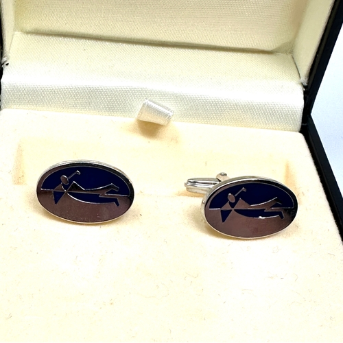 303 - Boxed Alfred Dunhill silver & enamel cufflinks