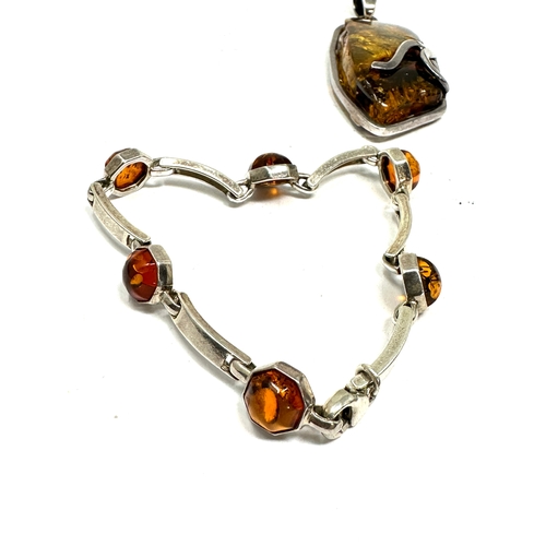 304 - Vintage silver & amber pendant necklace bracelet and pendant