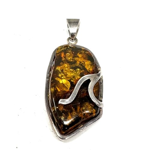 304 - Vintage silver & amber pendant necklace bracelet and pendant