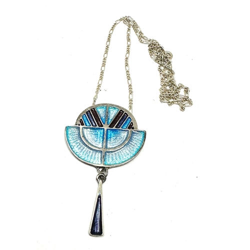 305 - Pat Cheney Designer Sterling 925 Silver Art Deco Style Enamelled pendant necklace