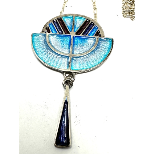 305 - Pat Cheney Designer Sterling 925 Silver Art Deco Style Enamelled pendant necklace