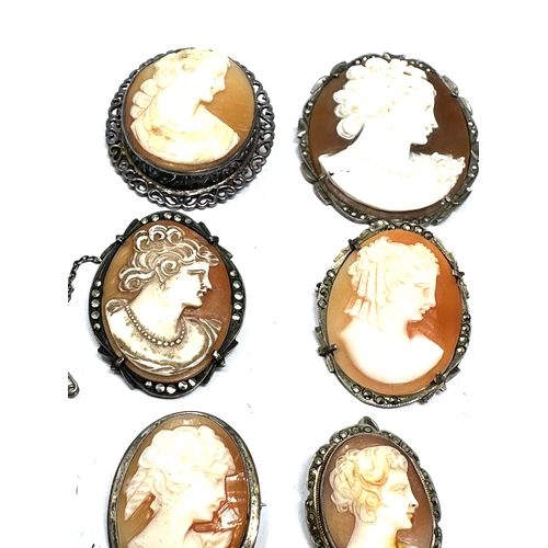 308 - 6 vintage silver framed cameo brooches