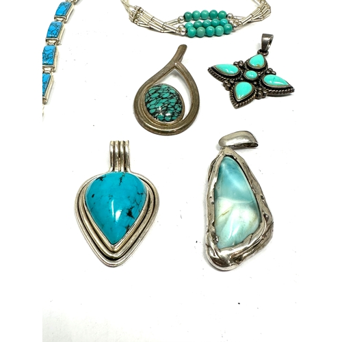 309 - selection of vintage silver & turquoise jewellery pendants & bracelets weight 58g