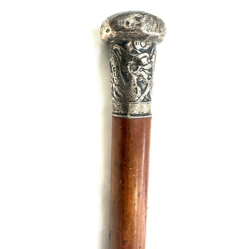 315 - Antique Chinese walking stick cane, Malacca shaft, Chinese dragon decoration to the top and Chinese ... 