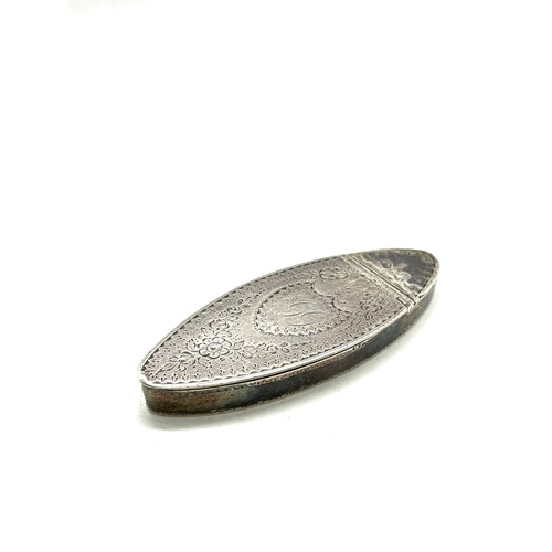 467 - George III antique 18th century navette shaped silver snuff box, unmarked, weight 38g