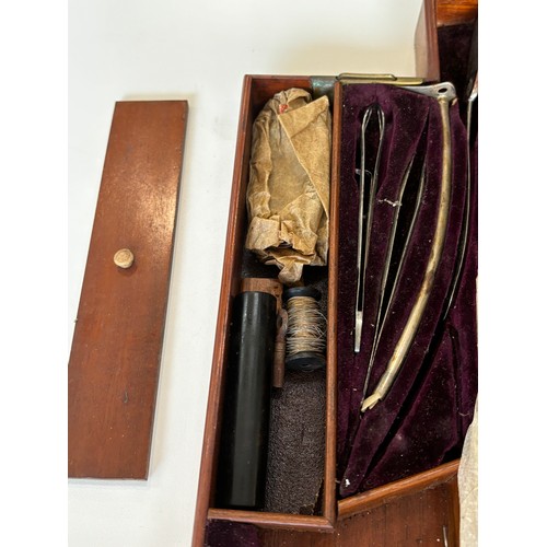 602 - Antique 19th century velvet lined mahogany cased surgeons medical instrument set/ amputation lit, ma... 