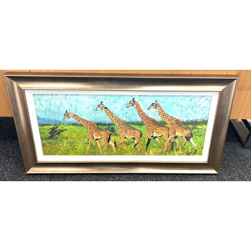 66 - Framed Rolf Harris Giraffe print on board with COA, approximate measurements 44 x 22.5 inches