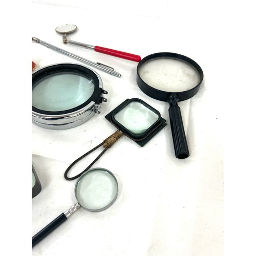 35 - 6 vintage magnify glasses  and 2 adjustable mirrors