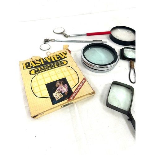 35 - 6 vintage magnify glasses  and 2 adjustable mirrors