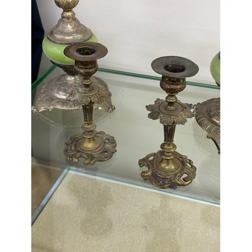 45 - 2 sets of brass candle stick holders