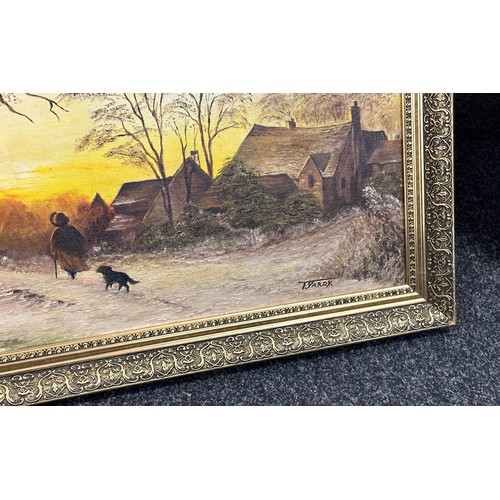 37 - Signed gilt framed oil on canvas depicting farm land measures approx 34 inches wide by 24 long