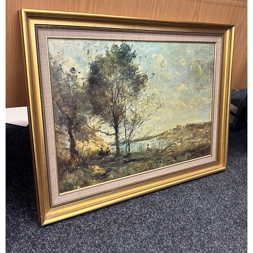 55 - Gilt framed signed oil on board depicting a nature lake scene measures approx 30 inches wide by 23 t... 