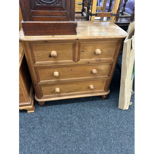 435 - Two over two pine chest measures approx 32 inches tall x 34 wide and 17 deep