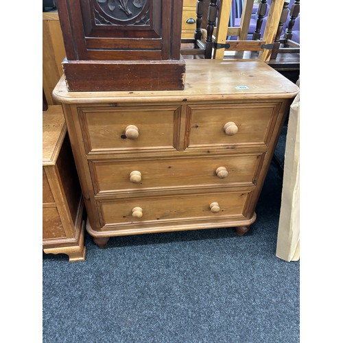 435 - Two over two pine chest measures approx 32 inches tall x 34 wide and 17 deep