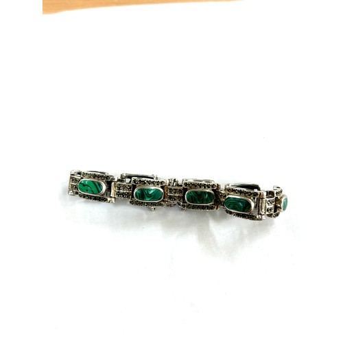 493 - Silver marcasite malachite bracelet