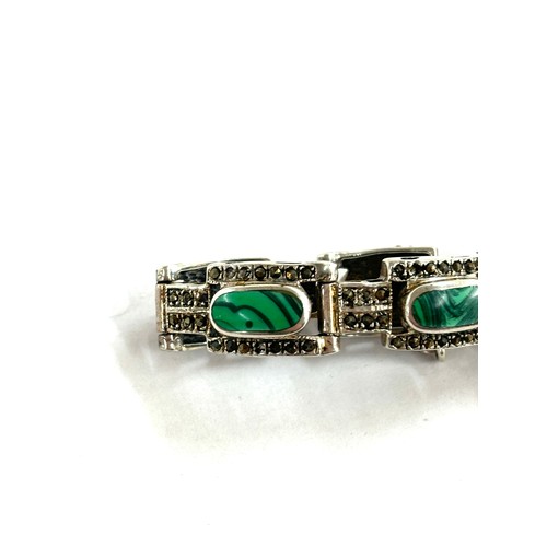 493 - Silver marcasite malachite bracelet