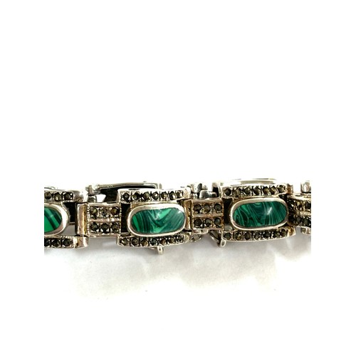 493 - Silver marcasite malachite bracelet