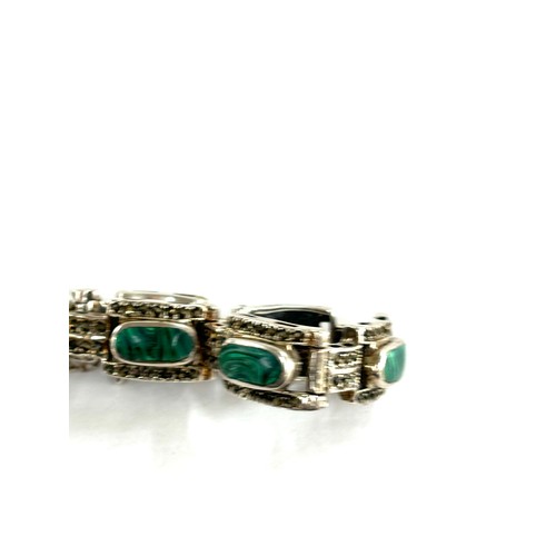 493 - Silver marcasite malachite bracelet