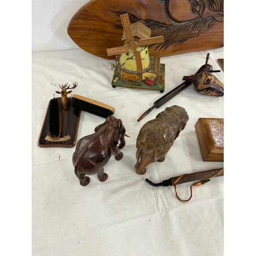 623 - Selection of wooden items includes wind mill, horse plaque etc