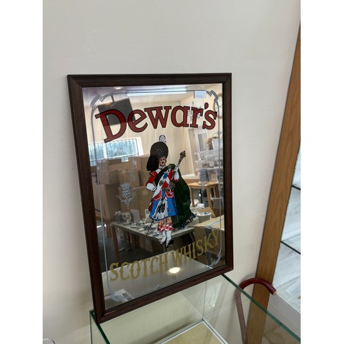 100 - Advertising Dewars Scotch Whiskey mirror measures approximately 23 x 17 inches