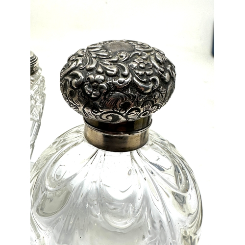 10 - 2 antique silver top perfume bottles